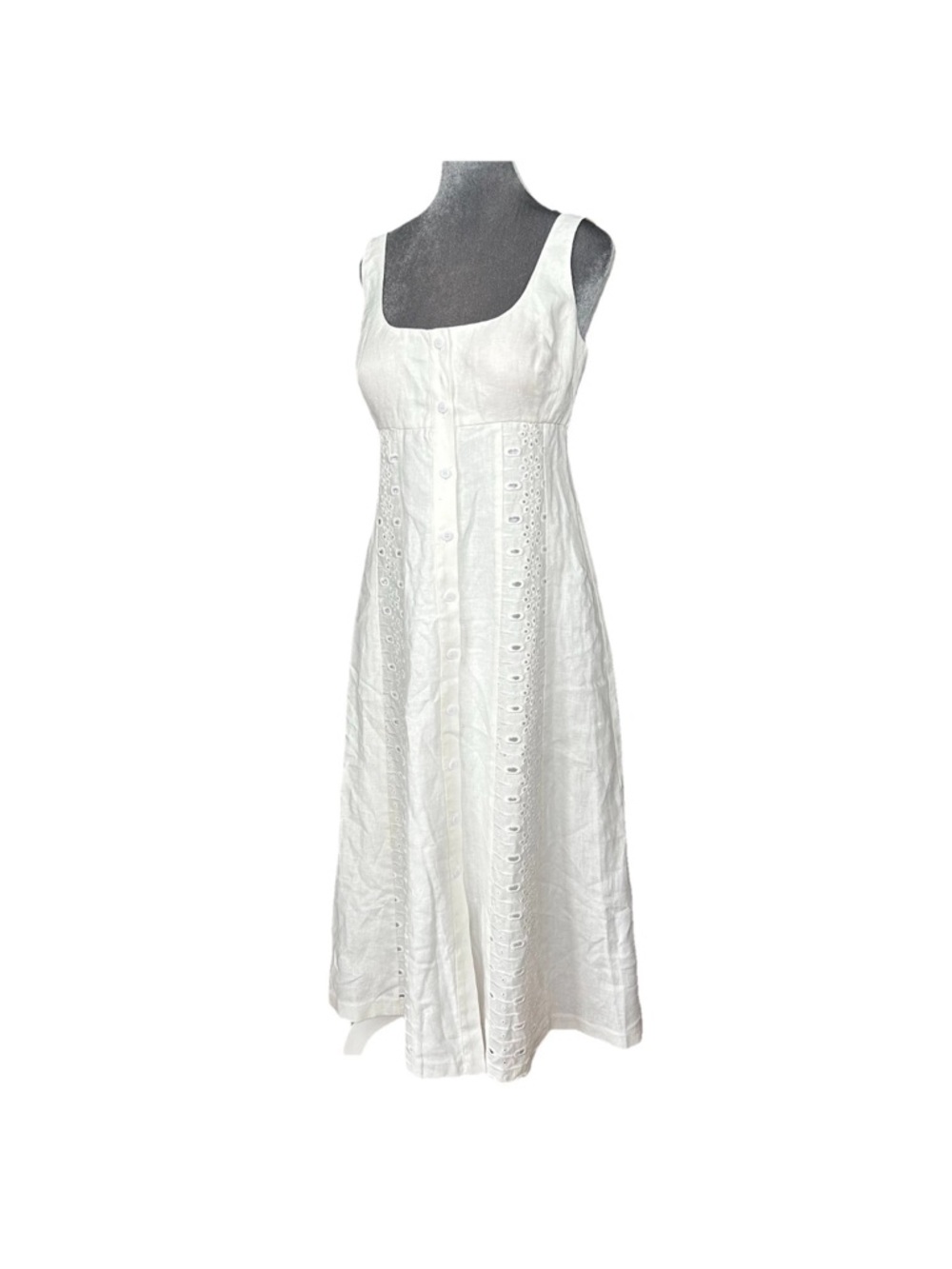 REISS Clarise Embroidered Eyelet Linen Midi Dress Size 6 Ivory White Graduation - Picture 4 of 16